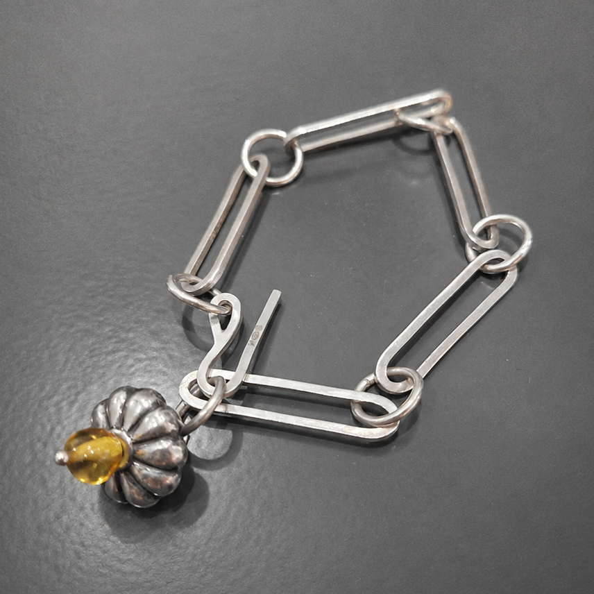 Silver link bracelet with amber charm - Julia Mathias Jewellery