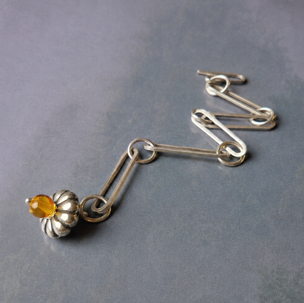Silver link bracelet with amber charm - Julia Mathias Jewellery