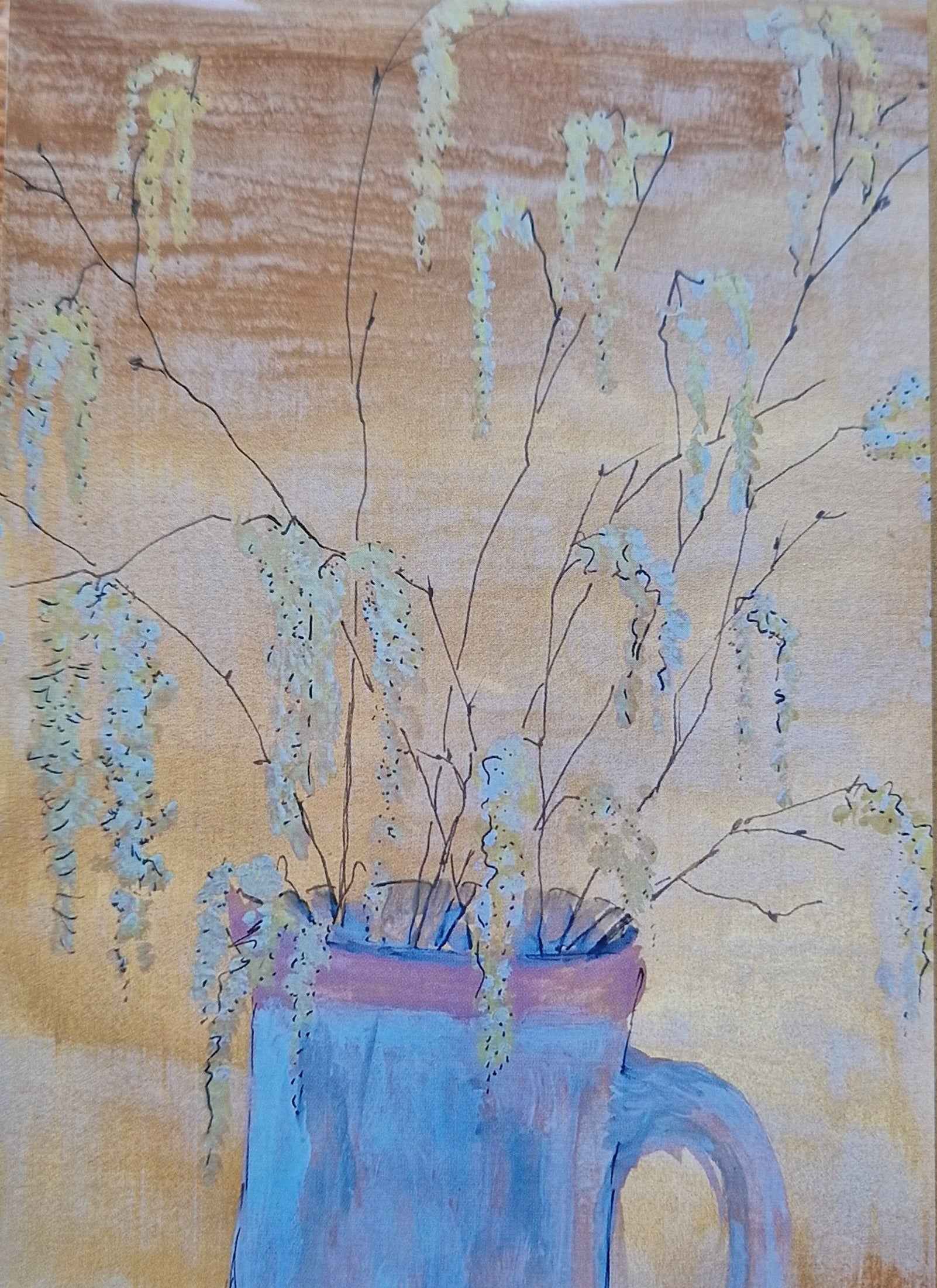 Catkins in a  vase on gold