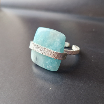 Textured silver ring with amazonite