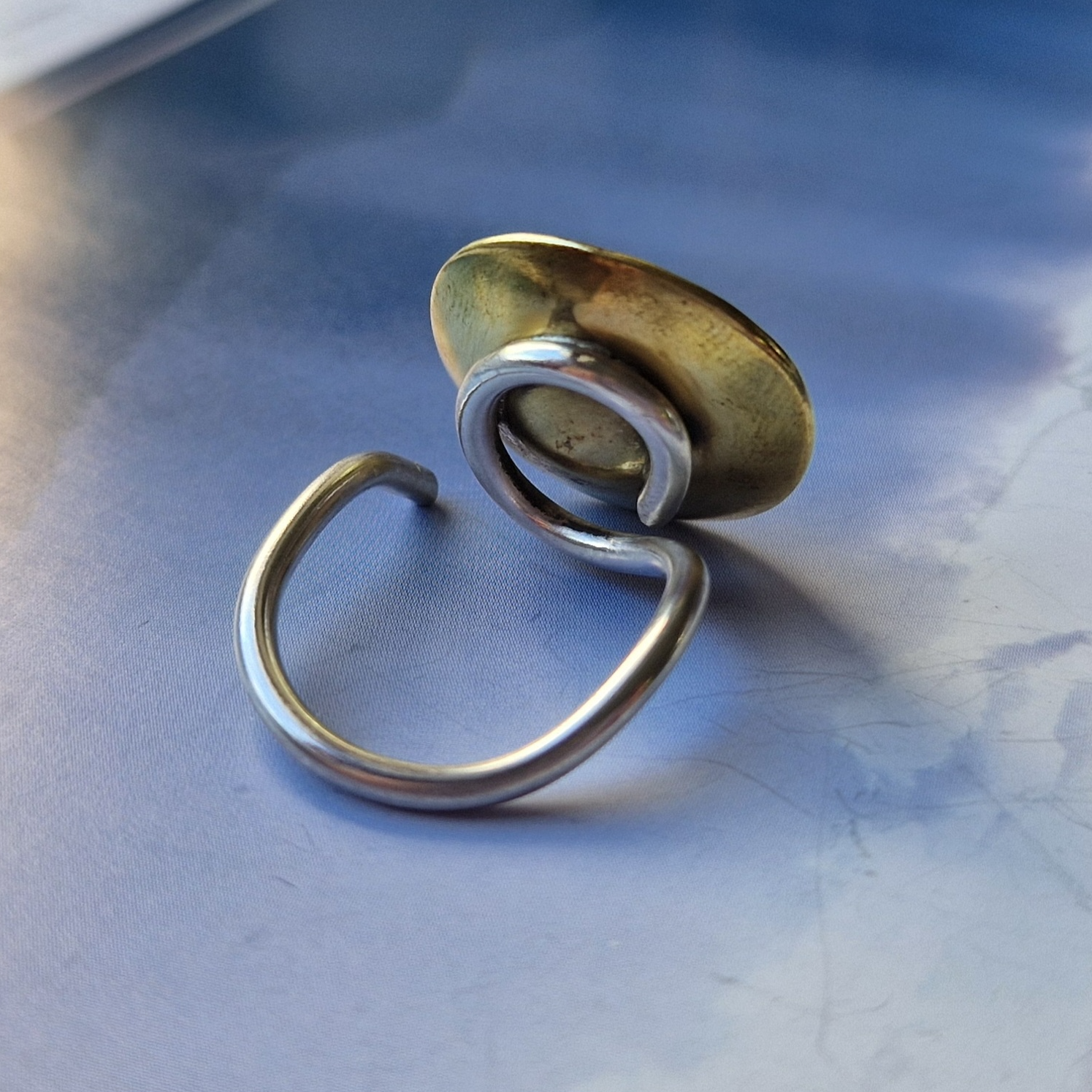 Silver and brass spiral domed ring - Julia Mathias Jewellery