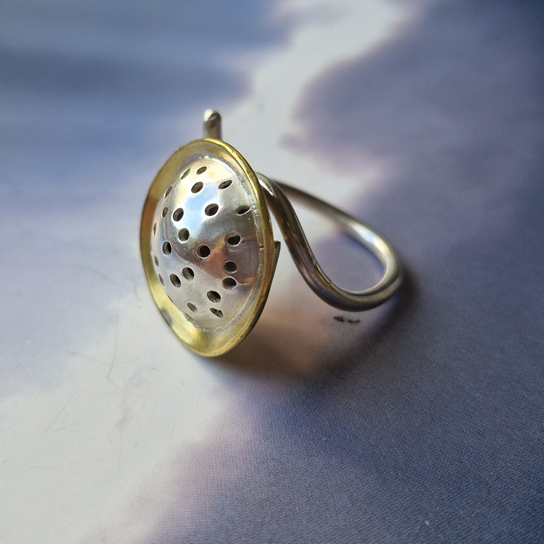 Silver and brass spiral domed ring - Julia Mathias Jewellery