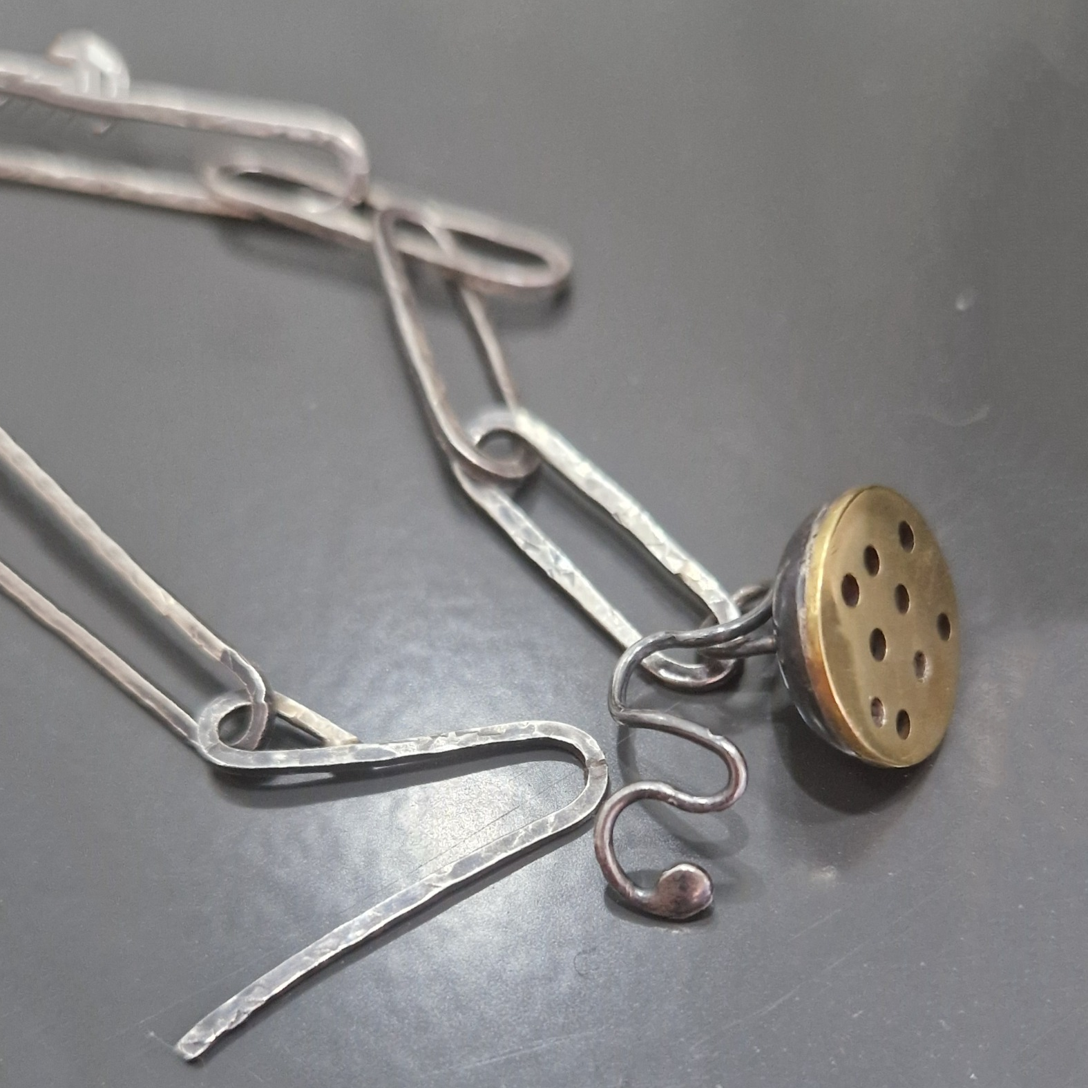 Silver oxidised narrow link bracelet with lotus pod - Julia Mathias Jewellery