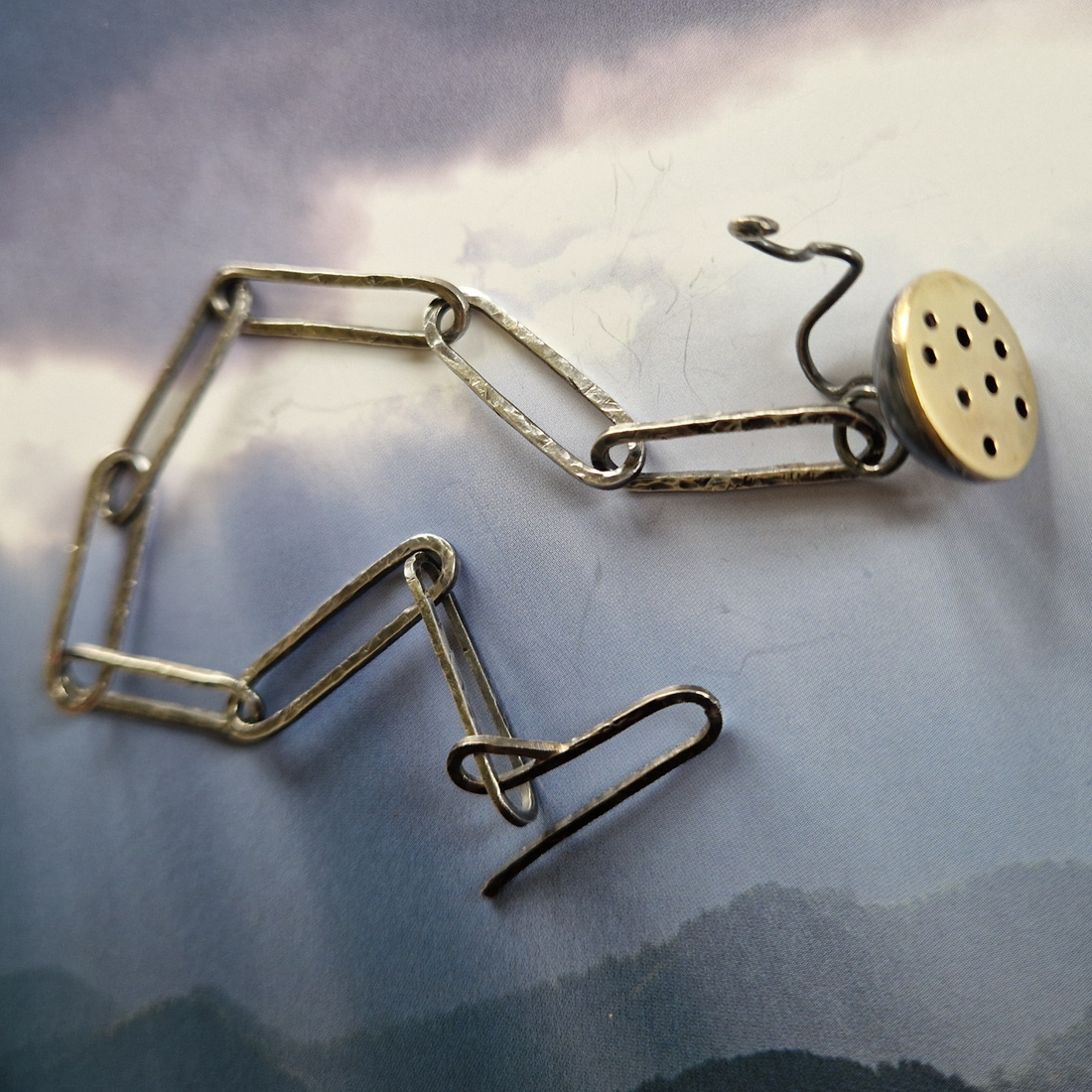 Silver oxidised narrow link bracelet with lotus pod - Julia Mathias Jewellery