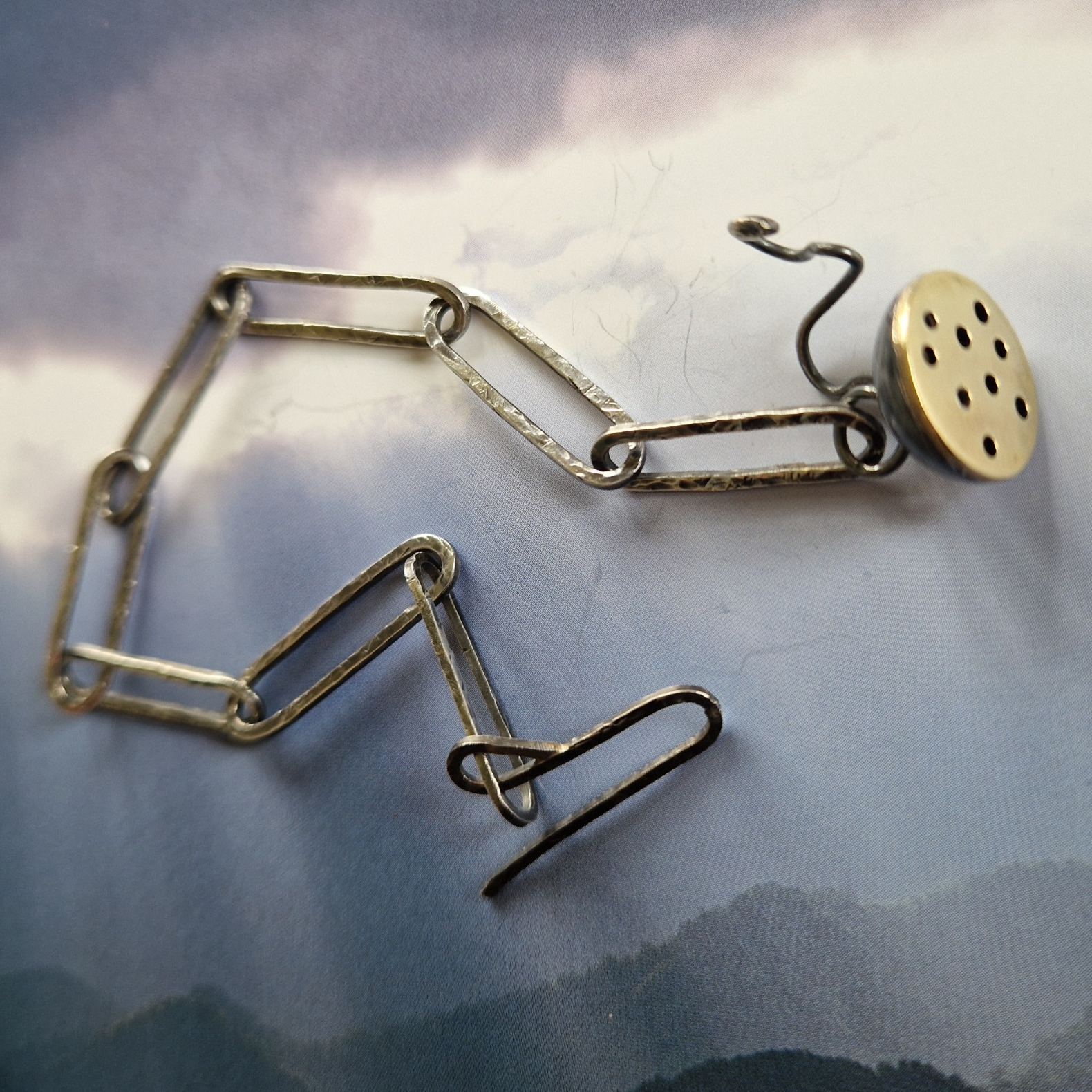 Silver oxidised narrow link bracelet with lotus pod - Julia Mathias Jewellery