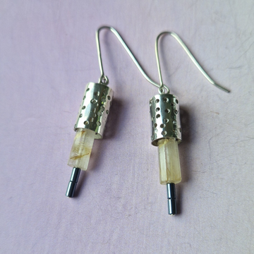 Silver earrings with golden rutile quartz and haematite