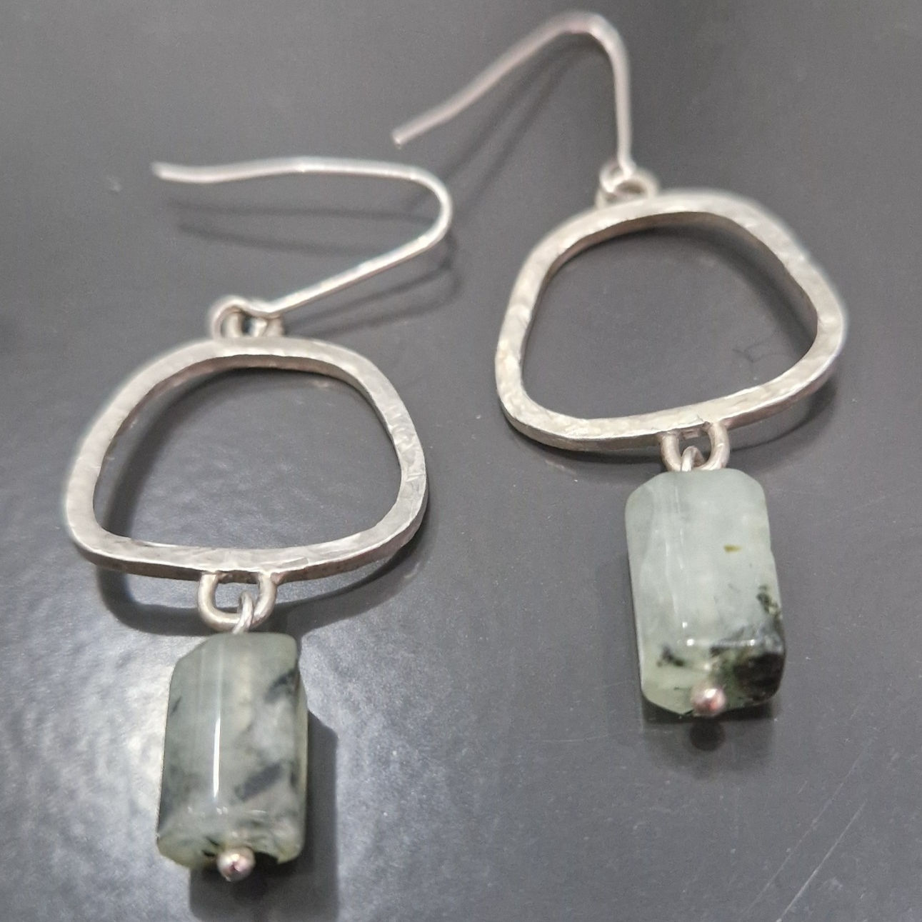 Silver and prehnite earrings