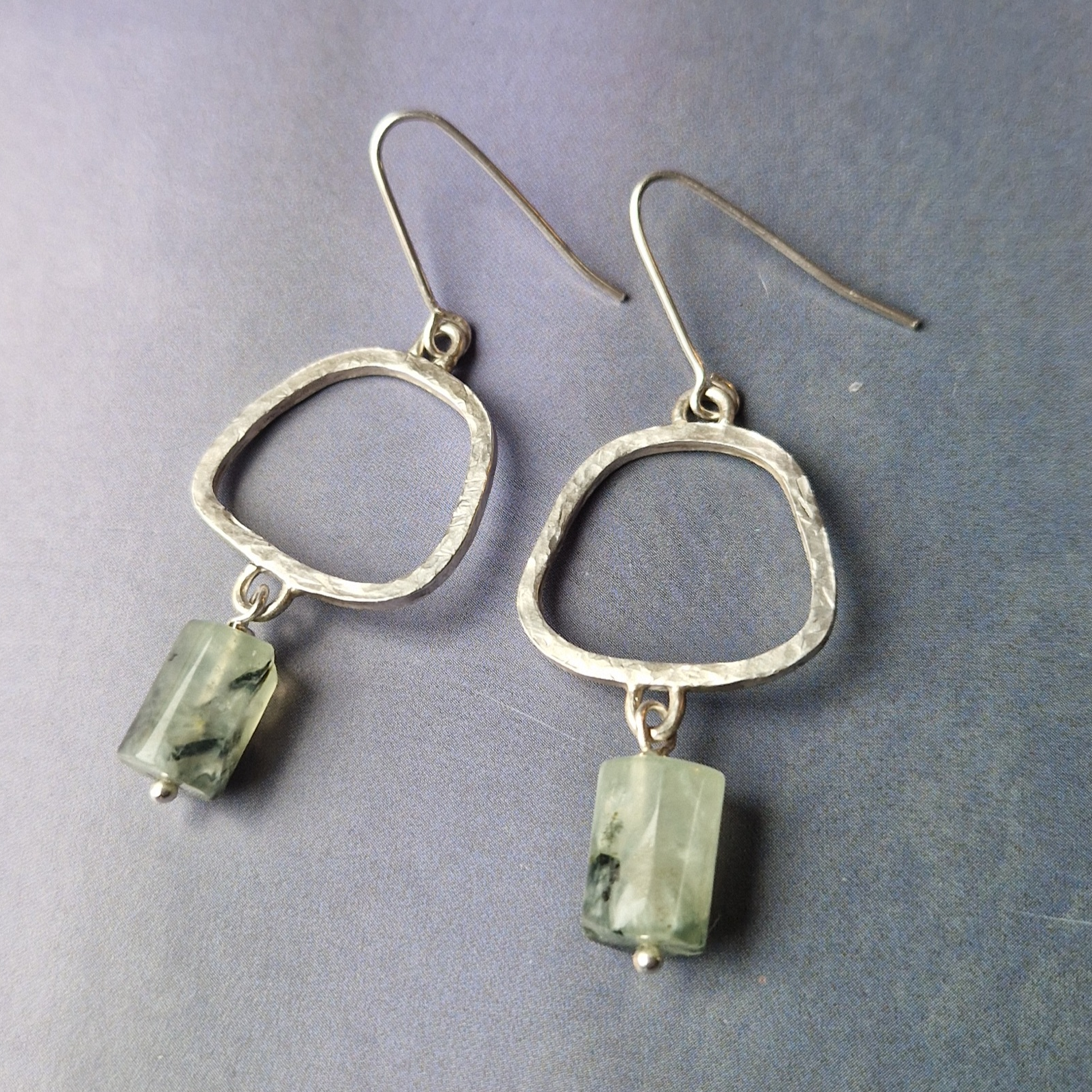 Silver and prehnite earrings