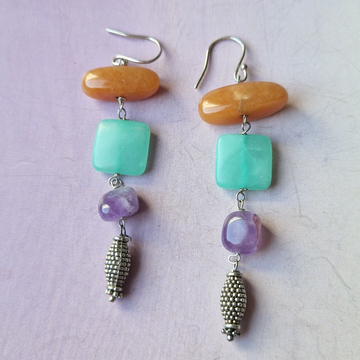 Silver earrings with multi gem drops