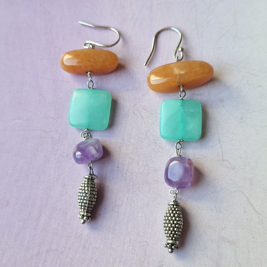 Silver earrings with multi gem drops