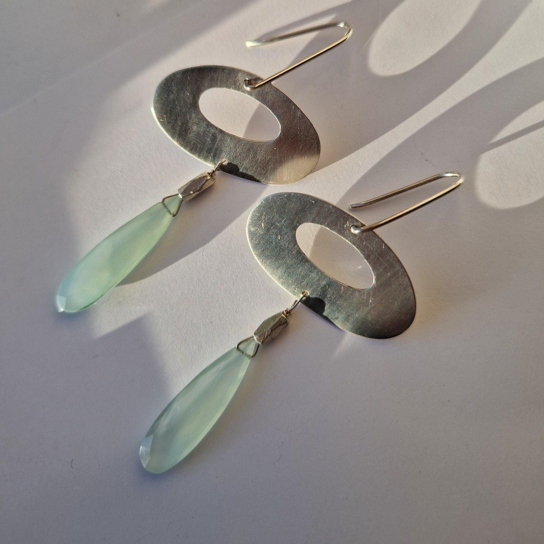 Silver earrings with chalcedony drops
