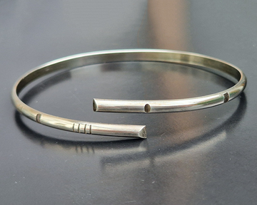 Oxidised silver bypass oval bangle